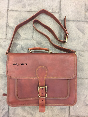 Vintage Aktentasche Umhängetasche hochprofil Leder Laptop Messenger Bag Schul...