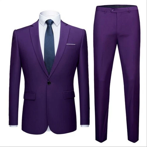 Men's Slim Fit Suits 2 Piece Jackets Blazer Pants Formal Business Coats Trousers - Picture 16 of 37