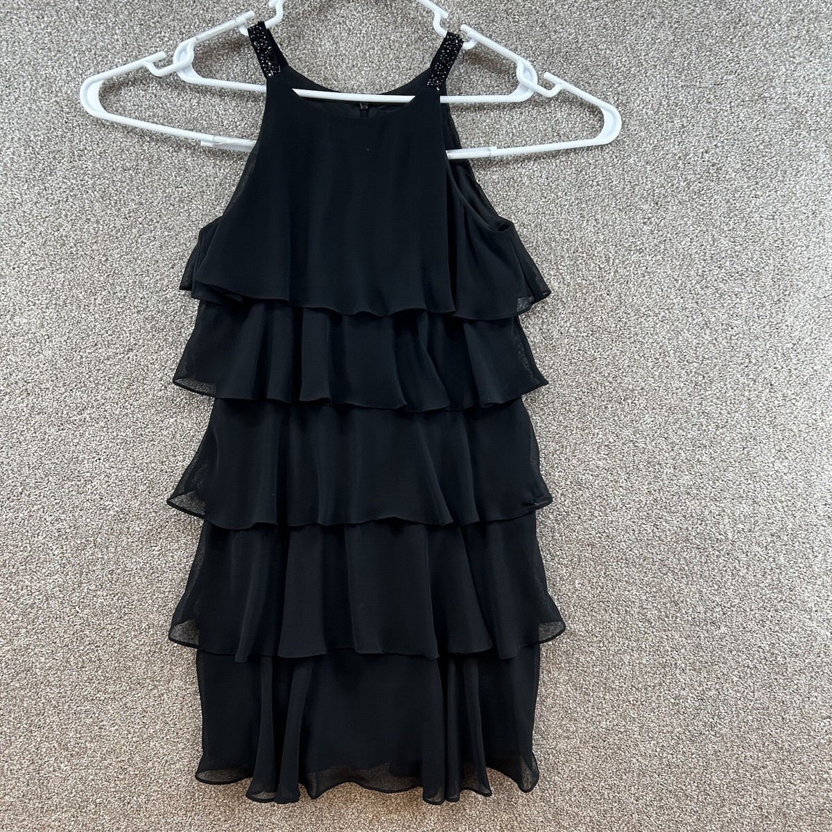 SL Fashions Embellished Tiered Chiffon Midi Shift Dress