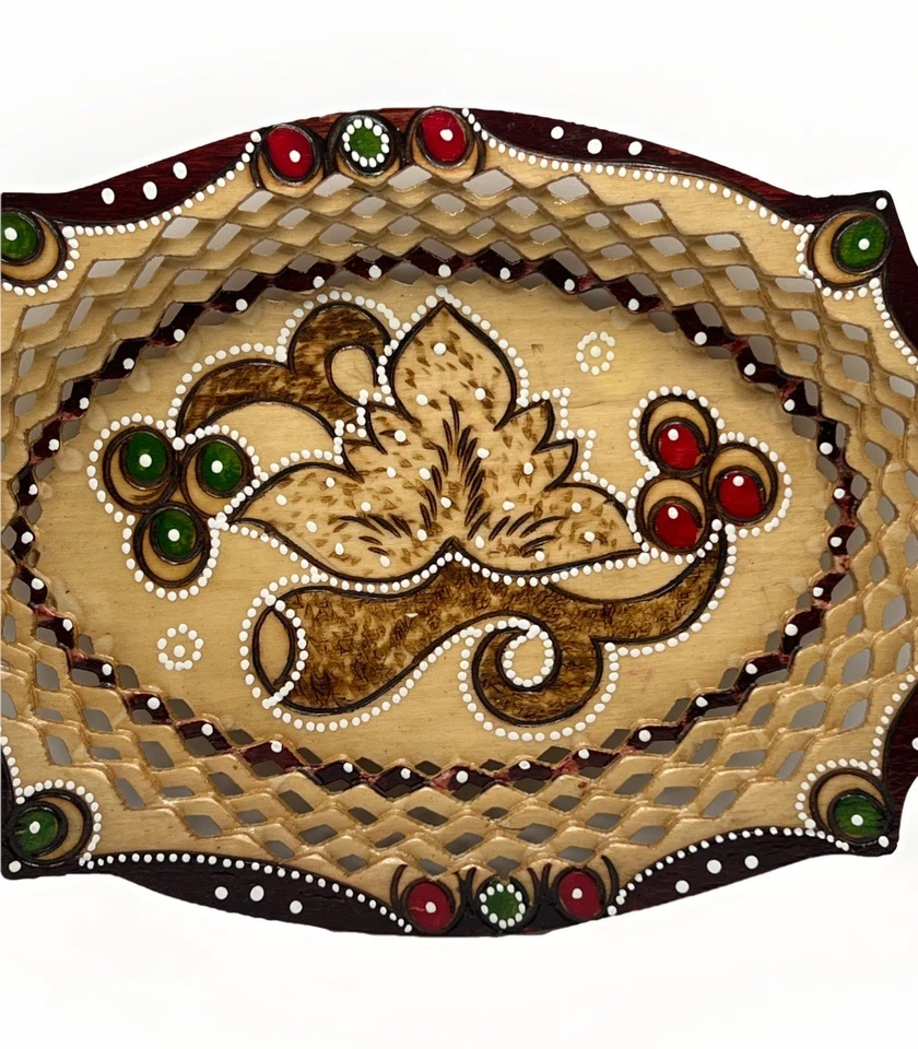 Bandeja de madera tradicional búlgara arte popular madera ligera pintada a mano Foto 2 de 4