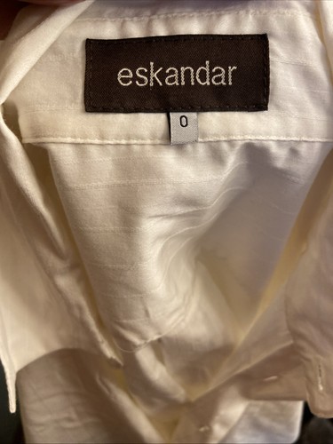 ESKANDAR WOMENS 0 LUXURY SHIRT WHITE COTTON SILK BLEND MADE IN POLAND EUC - Picture 3 of 5