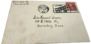 vert perf. red 2 cent washington coil stamp 1927 biplane airmail cancelled cover