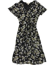 Michael Kors Womens Floral Wrap Ruffled Midi Dress, Black, Medium