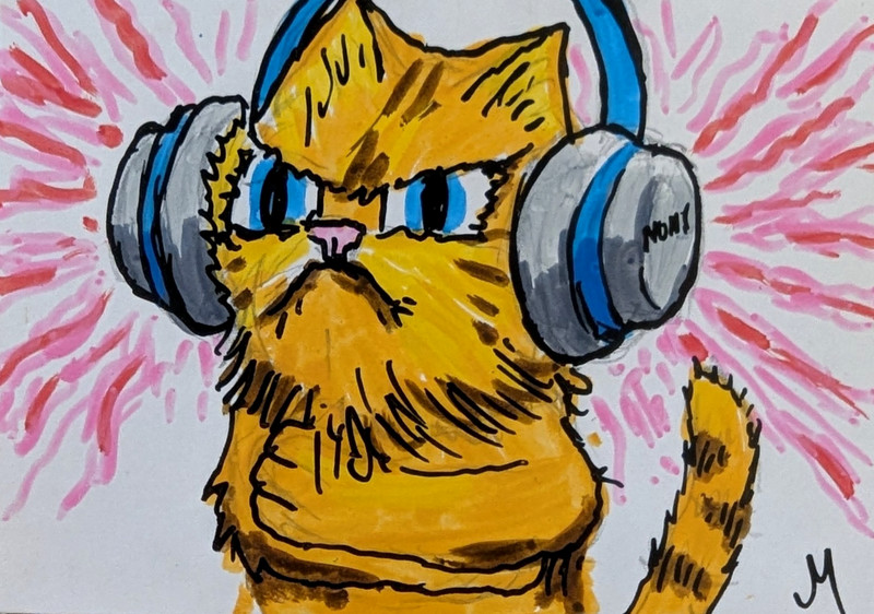 ACEO Cat Painting Original Orange Kitten Music Modern Folk Art By Josh Merritt