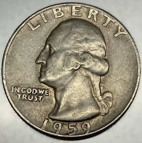 1959 D Washington 90% Silver Quarter Circulated Condition 25c US Coin - 2812