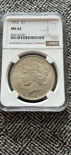 1922-P  $1 PEACE SILVER DOLLAR  "PHILADELPHIA MINT"  NGC Certified MS62