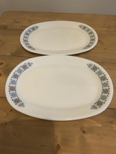 Pair Vintage Large JAJ Pyrex Chelsea Pattern Oval Serving Platter Plate Border