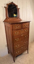 Antique Oak Lingerie Chest of Drawers with mirror