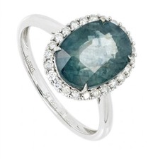 IGI Certified 14ct White Gold 4.99ct Blue Sapphire & Diamond Halo Ring 5.23ct TW