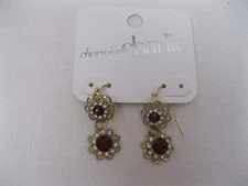 Charming Charlie Dark Wine Dangle Pierced Earrings Gold Tone French Wire NWT