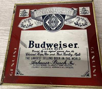 Budweiser Genuine Tin Sign Lager Beer Breweriana Anheuser-Busch Red White