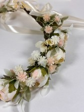 Soft Pink White Flower Crown Wedding Quinceanera Communion Boho Rose FH I