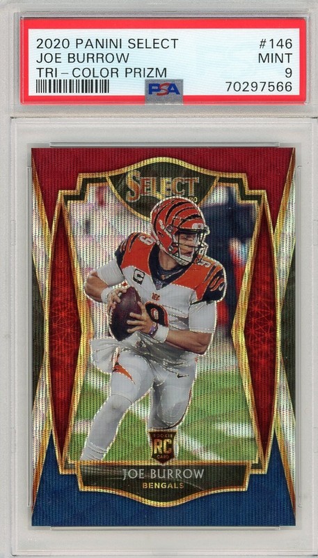 2020 Panini Select Premier Level Joe Burrow #146 Tri-Color Prizm /199 (RC) PSA 9