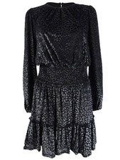 Michael Michael Kors Women's Smocked Animal-Print Dress (L, Black/Gunmetal)