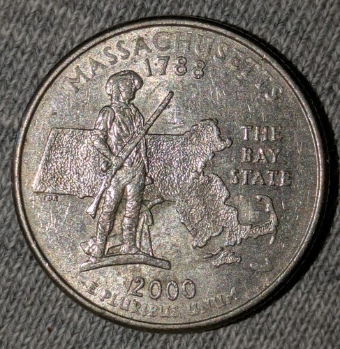 2000-P 25c Massachusetts State Quarter Struck Through Grease Error - Picture 4 of 12