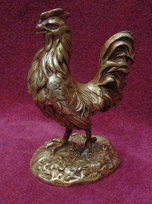 rare magnifique ancien grand coq en bronze signé A. CAIN très fin détail - Photo 1/4