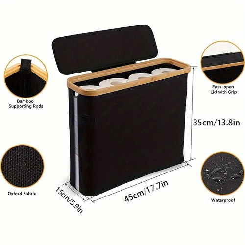 Bamboo OxfordCloth Toilet Paper Roll Storage Basket StorageBox Bathroom Organize - Picture 5 of 14