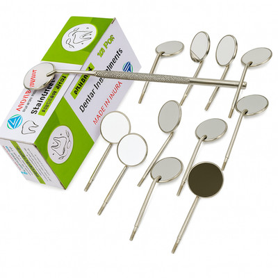 New Premium 12 x Dental Mouth Mirror heads Cone Socket #5 Plain + Free Handle 