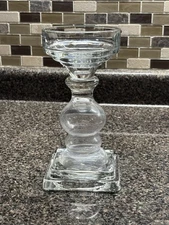 Clear Glass Pedestal Pillar Candle Holder 