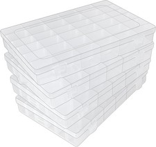 4 Pack 36-Grid Clear Plastic Organizer Box with Adjustable Dividers 