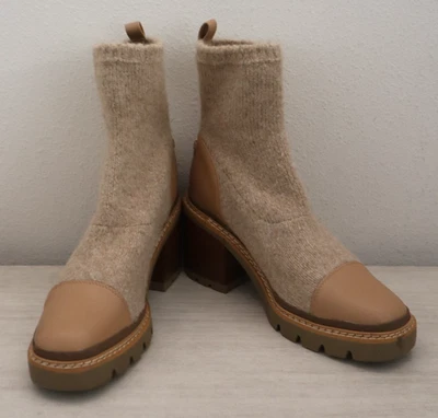 Botines de punto/cuero Sam Edelman para mujer talla 11M color tostado lujoso Rozanna $200 - Imagen 1 de 4