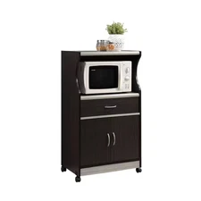 1-Drawer Chocolate Grey Microwave Cart | Hodedah with Shelf Storage Kitchen Wood