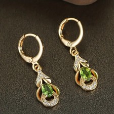 ❤️ 9ct Gold Filled Peridot Diamond Earrings 30 mm Drop Sim Gems ..❤️