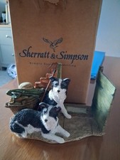 Sherratt & Simpson Border Collie Pair By Log Basket & Door 57358 BNIB