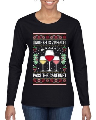 Jingle Bells Zinfandel Ugly Christmas Womens Long Sleeve T-Shirt