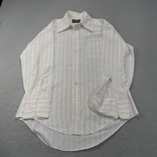 VINTAGE Sears Shirt Mens Large White Perma Prest Stripe Dress Japan Long Sleeve