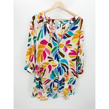 Tabitha Brown Target Multicolor Tropical Leaf Print Linen Blend Tunic Shirt M