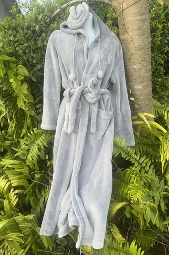 UNDERCOVER Victorias Secret LOGO Accogliente Accappatoio Corto FELPA CON CAPPUCCIO GRIGIO XS Avvolgente