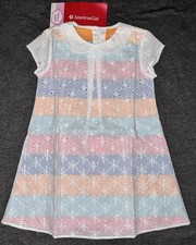 American Girl Bitty Baby Stripes Eyelet Sunny Flowers Peter Pan Dress Sz 5 TT1