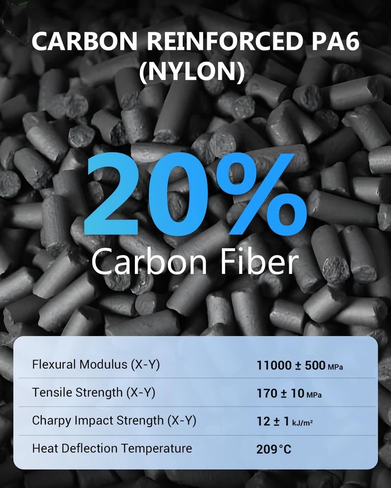 JAYO Black PA6-CF/PA12-CF/PA6-GF 3D Printer Engineering Filament 1.75mm 1KG - Изображение 2 из 4