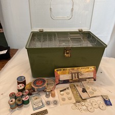 Sewing Box VtgWilson Wil Hold Large Avocado Green Clear Hard Plastic Top 2 Trays