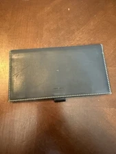 Coach Leather Checkbook Cover Navy Blue Slim Wallet Holder Vintage Read
