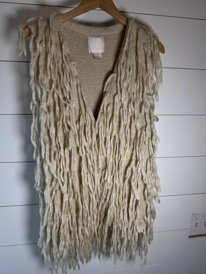 Chaleco Mc Ginn Flecos Borla Talla Pequeña Antropología Beige Claro BOHO Hippie Y2K Foto 3 de 4
