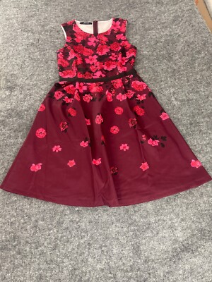 Aniston Selected A Line Dress Womens 6 Swing  Floral Red Sleeveless NEW N333