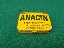 Vintage 1980s Anacin Tin "Fast Pain Relief" 12 Tablet Travel 'Snap' Open Tin