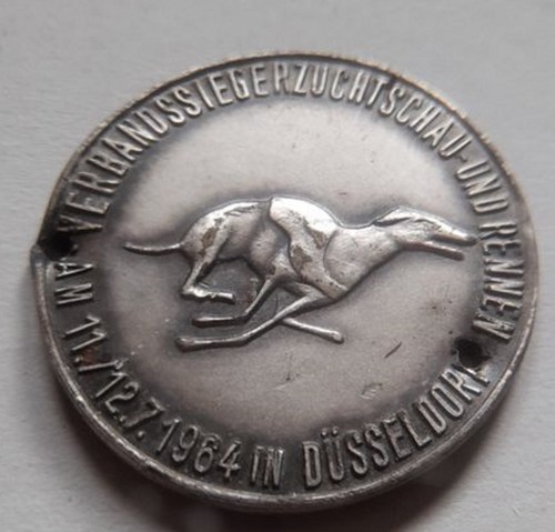 1964 Düsseldorf Hunde Verbandssiegerschau- und Rennen Medaille unedel ca. 37,5