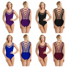 Womens Lady Sleeveless Costume Gymnastics Leotard Clothes Mesh Adult Dance Dress