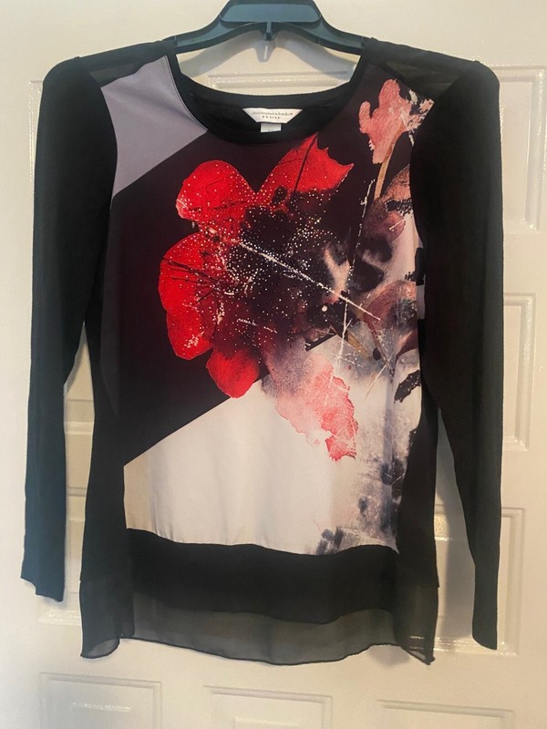 CHRISTOPHER & BANKS ~ Petite Small ~ LS Pullover Tunic Top ~ Abstract Floral