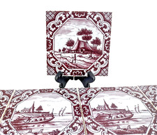 Vintage Delft Tiles (9) Manganese & White Hin...