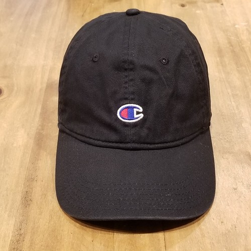 Champion Hat Cap Strap Back Black Patch C Logo Casual Cotton Dad Adjustable