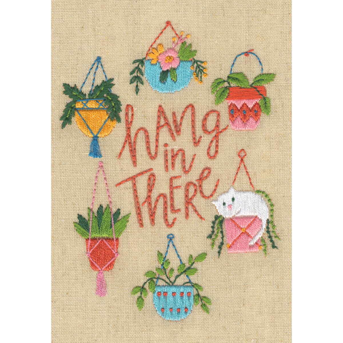 Dimensions stamped satin stitch kit ""Hang In There"", 12,7x17,7cm, DIY