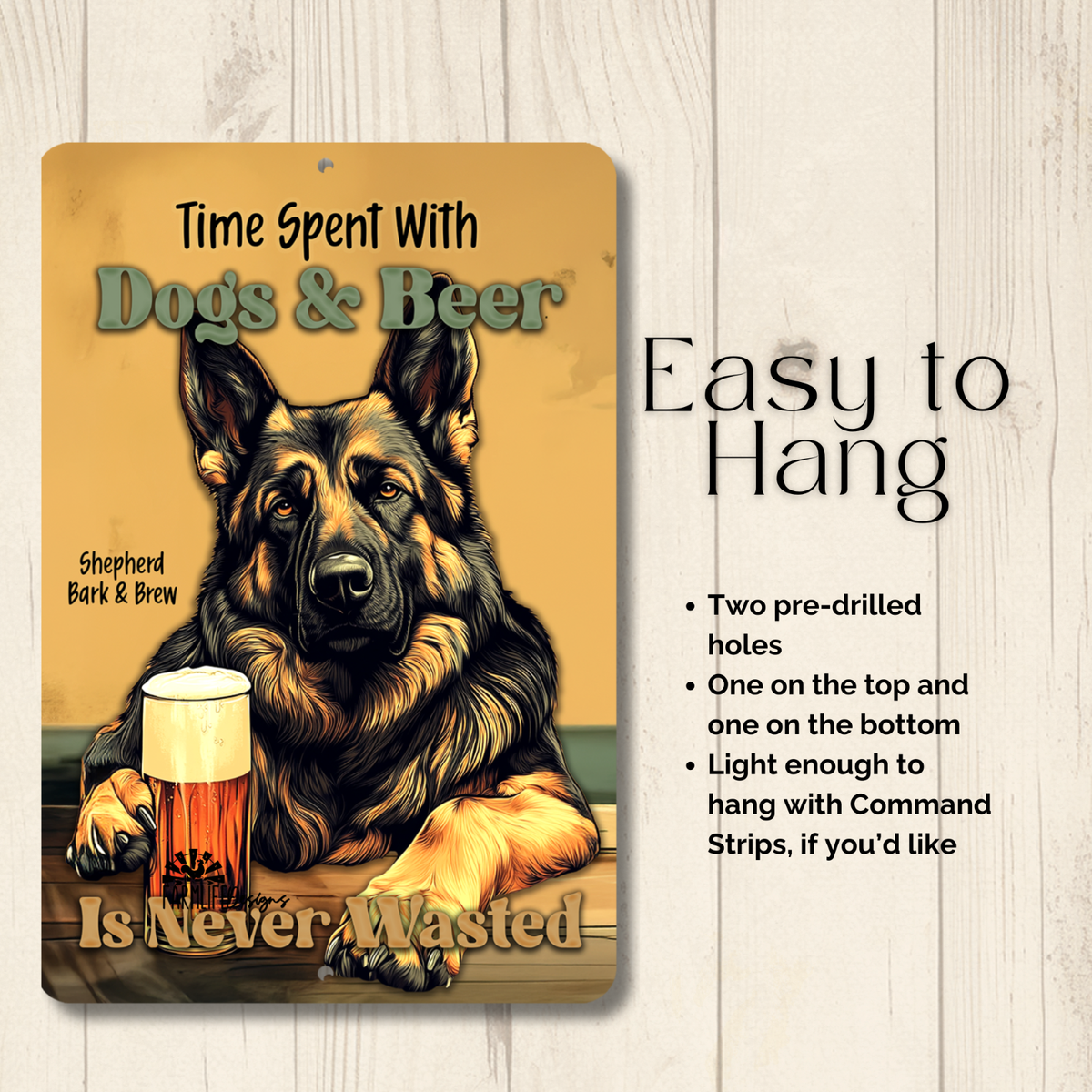 German Shepherd Time Spent Dogs Beer sign man cave funny dog metal tin wall  art