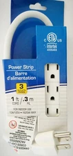 Electrical 3 Outlet Power Strip Strips Outlets Extension 12" White 1/Pk