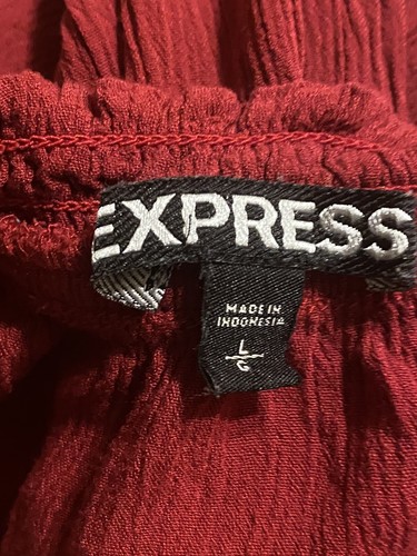 Express Top Burgundy Long Puffu Sleeve Buttons Henley Blouse BoHo Comfort Relax - Picture 2 of 24