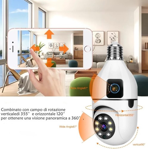 TELECAMERA LAMPADINA PTZ 1080P E27 2 OBIETTIVI DOPPIO SCHERMO ICSEE IP44 - Foto 5 di 9
