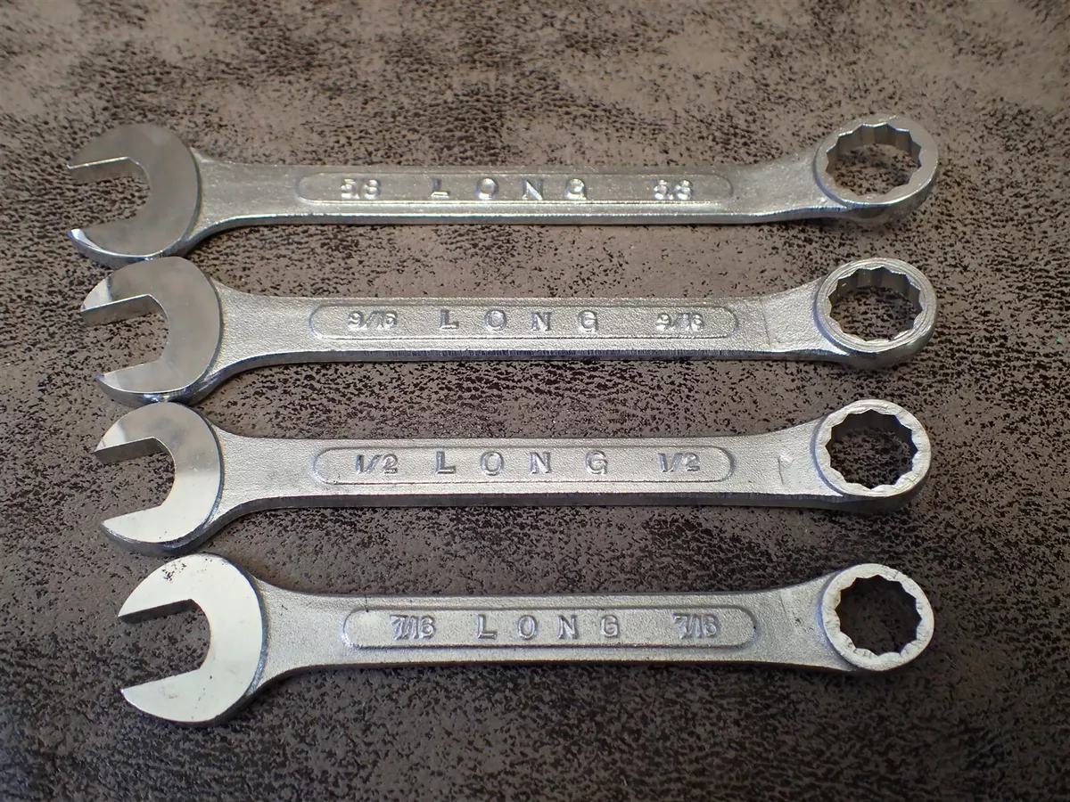 Vintage LONG Combination Wrench Set with Blue Pouch 7 16